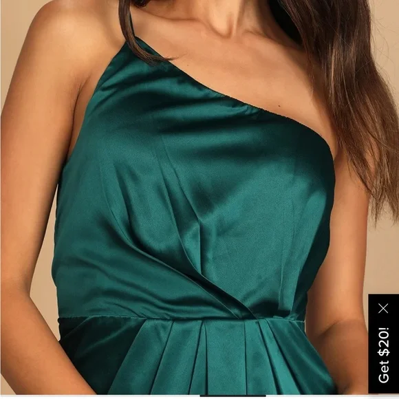 Law of Attraction Emerald One-Shoulder Asymmetrical Midi Dress lulus bridesmaid - Picture 3 of 7